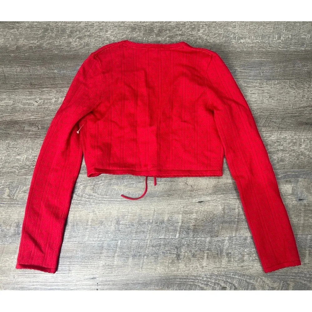 House of CB Perla Pointelle Knit Cardigan M - Cherry